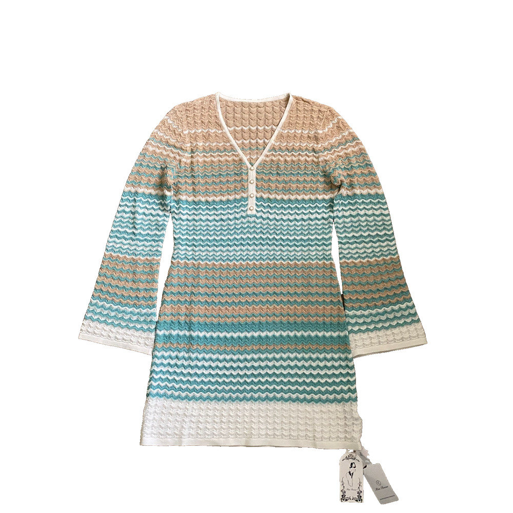 Miss Rosier Pélagie Green Wavy Crochet Knit Mini Dress Size M Fairy Boho Y2K